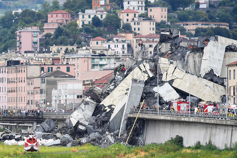 Техногенная катастрофа в Италии на расположенном в черте Генуи путепроводе «Мост Моранди». Утром 14 августа 2018 года рухнула одна из двух центральных опор виадука, а вместе с ней 200-метровый пролёт